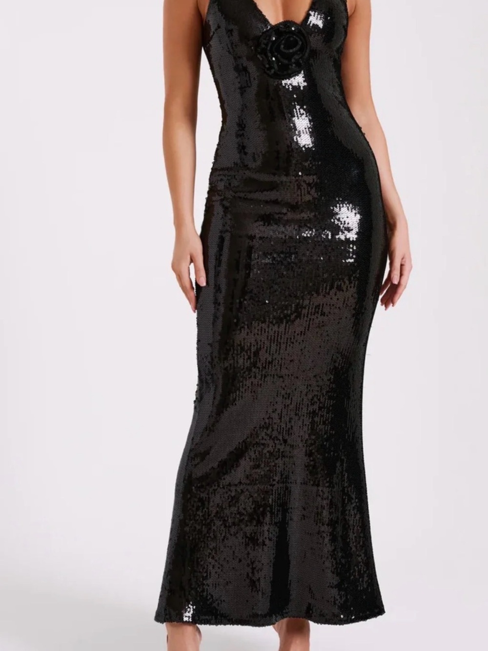 Bella Galvan ROSE SEQUIN MAXI DRESS IN BLACK